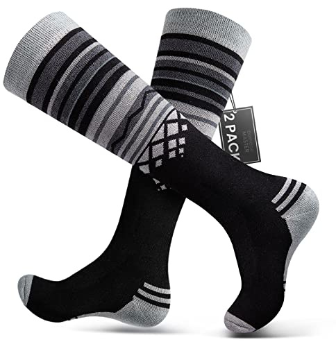 OutdoorMaster 2 Paia Unisex Lana Merino Calze da Sci per Uomo & Donna, Calze Invernali da Snowboard Traspiranti Termico per Sport all'aperto con Sopra il polpaccio Design/Polsini Antiscivolo