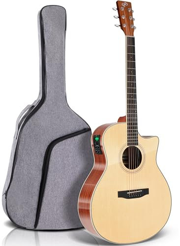 Pyle E Gitarre Akustik Westerngitarre mit Vorverstärker – Acoustic Electric Guitar, E Guitar with Preamp – E-Gitarre Set mit Elektrische Gitarre, E Gitarren Tasche, Gitarre Tuner & Saiten. Gitarre 4/4
