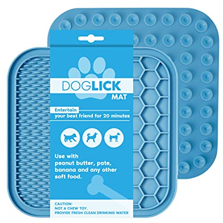 Lick Mat for Dogs 15x15 cm : Food-grade Silicone : Suction cups for grooming and showering : Slow Release Dog Feeding Mat : Use with Peanut Butter and treats