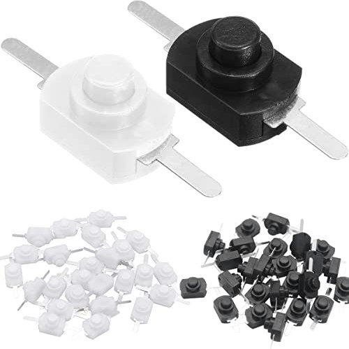 Xiatiaosann 60pcs Self-Lock Micro Push Button Switch 2 Pin Latching Mini On/Off Switch for SMD Flashlight Type Light Lamp Wall Outlet DC 30V 1A (30pcs White + 30pcs Black)
