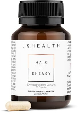 JSHealth Vitamins Hair and Energy Formula, Hair Growth Supplement for Women and Men, Zinc and Iodine Capsules for Healthy Growth, Hair Loss Support, 30 Capsules