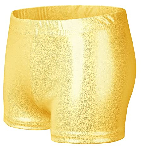 NewL Bambini Ragazza Elastico in Vita Lucido Metallico Balletto Danza Shorts Bottoms per Sport Yoga Ginnastica Allenamento (Oro, 9-10 Years)