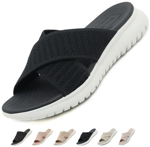 ZDQ Sandalen Damen Sommer Bequem Orthopädische Pantoletten Leichte Hausschuhe Elegant Schlappen Casual Slipper mit Weich Fussbett Schwarz 36