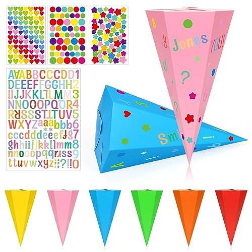 6stk Geschwisterschultüte 33cm, Schultüte zur Einschulung, Faltbare Zuckertüte für die Einschulung zum Schulanfang, Geschenkverpackung Schultüte Zuckertüte klein für Kinder Mädchen Party