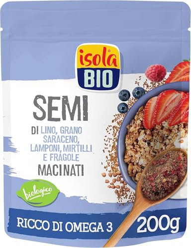 ISOLA BIO Mix di Semi di Lino, Grano Saraceno, Lamponi, Mirtilli e Fragole Macinati, Snack 100% Biologico, Fonte di Proteine e Ricchi di Omega 3 e Zinco, Senza Glutine per Vegetariani e Vegani