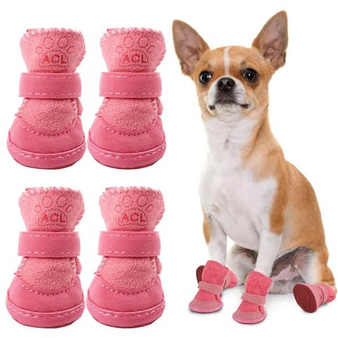 ACTOYS Hundeschuhe, 4 Stück Hundeschuhe Pfotenschutz, Hunde Schuhe Outdoor Indoor mit Rutschfester Sohle, Plüsch Hundestiefel, Hundeschuhe Winter für Kleine und Mittlere Hunde