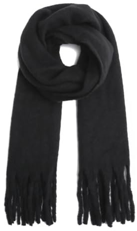 FASHION YOU WANT Damen Web Strickschal UNI FARBEN und langen dicken Fransen, warmer Winter, Stola (UNI schwarz)