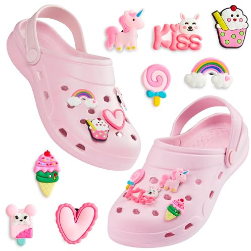 CityComfort Zuecos con Charms Removibles para Niña, Zuecos Playa y Piscina (Pink, 31-32 EU)