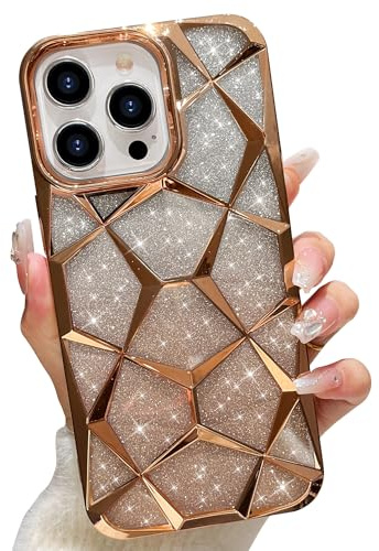 SmoBea Compatible with iPhone 15 Pro Max Case for Women, Luxury Plating Glitter Bling Gradient Slim Shockproof Bumper Protective Soft Phone Case for iPhone 15 Pro Max Case Cute 6.7 - Gold