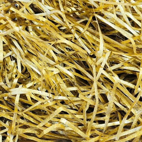 Rafia Dorata per Confezioni Regalo - Trucioli di Carta Decorativa, Riempitivo per Imballaggi (100 g, Oro)