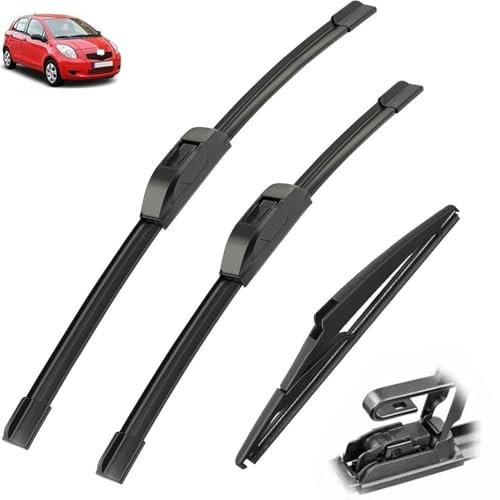 Regenwischer Wischerblätter, kompatibel mit Toyota Yaris MK2 XP90 2005–2011, Schrägheck, Frontscheibe, Windschutzscheibe, Fenster, Gummi-Nachfüllkappe, 2007, 2008, 2009, Allwetter-Wischerblatt(Front