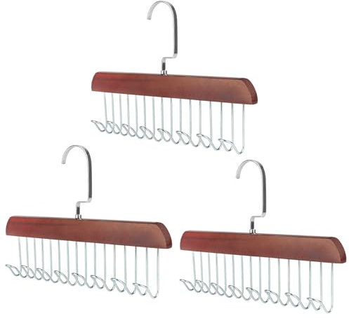 Lot de 3 porte-cravates en bois avec 8 crochets, rotatifs à 360°, gain de place, pour écharpes, cravates, ceintures, organiseurs d'armoire