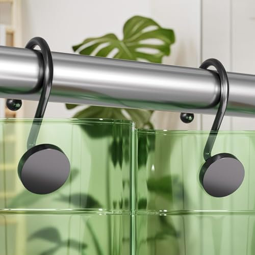 12Stück Metall runden Duschvorhang Haken，vorhangstangenhaken，Modern Dekorative Schwarze Duschvorhangringe Rostfrei und Stabil，mit Glatter Gleitfunktion für Duschvorhang Liner und Duschstangen(schwarz)