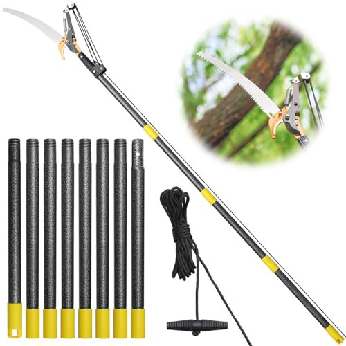 Sega da potatura telescopica con lunghezza regolabile, 3,7 m, asta manuale ad alta portabilità, sega telescopica con lama in acciaio affilata, set di attrezzi da giardino per rami alti, rami spessi