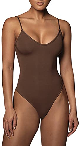 Hanraz Body Femme Shapewear Combinaison Bodysuit Respirant Tanga Justaucorps Danse Débardeur Sexy pour Femmes Body, 24 - Café, L