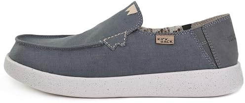 Kickback Barbeach Men’s Linen Slip On Loafers - Casual Summer Shoes with Anti Slip Sole for Travel, Beach and Everyday Wear - Blue Grey, UK 8