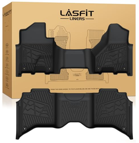 LASFIT Floor Mats 2019-2025 2026 for Ram 2500/3500 Crew Cab Bench Seat, Not for Bucket Seat or Model with PTO KIT or 4X4 Shifter, All Weather TPE Custom Fit Car Mats Floor Liners 1st & 2nd Row, Black