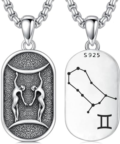 enjoylifecreative Gemini Zodiac Sign Necklaces 925 Sterling Silver Constellations Pendant Chain Horoscope Astrology Jewellery Gifts for Men