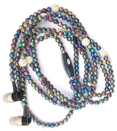Pearl -halsband Hörlurar, 3,5 Mm i öronhörlurknyrda, Smycken Stereo öronsnäckor med Mikrofon, Hörlurshalsband för Kvinnor (Mångfärgad)