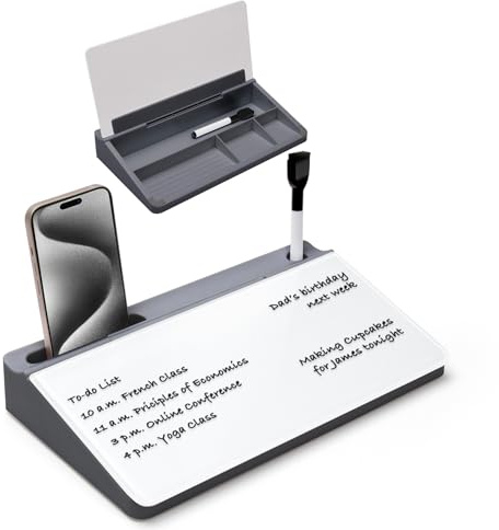 Varhomax Small Glass Desk Whiteboard, Dry Erase Desktop White Board with Storage Caddy to-do List Notepad for Office, School and Home Office Accessories Supplie
