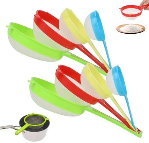Hbbgdiy 8 Pezzi setaccio a Maglie fine di plastica a Maglie di plastica, Piccoli filtri da Cucina Leggeri per setacciare Farina, sciacquare Verdure, tè, Zucchero Velo e spezie, Facile da Pulire