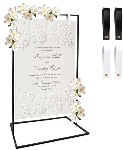 Ruaizel Soporte para carteles de boda, cartel de bienvenida de boda con 4 correas de cuero, 123 x 73 x 53 cm, cartel de bienvenida a nuestra boda, caballete resistente para carteles, carteles de boda