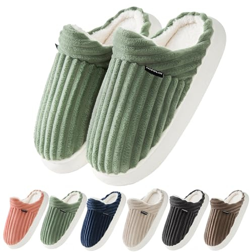 Donpapa Zapatillas de Estar por Casa Mujer Hombre Invierno pantuflas Cálido Memoria Antideslizante Confortable Espuma Suave Interior Exterior Verde manzana 270