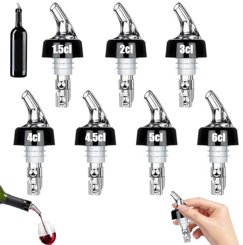 Pluvyze 7 PCS Versatori per Bottiglie 2cl/1.5cl/3cl/4cl/4.5cl/5cl/6cl Versatori di Bottiglie di Liquore,Versatore per Bottiglie Misurato