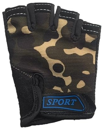 Guantes de ciclismo de medio dedo para niños talla M (5-9 años) – Spandex Extensible, mango antideslizante para ciclismo y patinaje (colores de camuflaje)