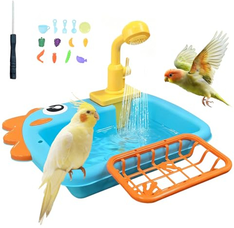 Automatic Bird Shower & Parrot Bath Fountain – Cage Mountable Parrot Shower Box for Cockatiels, Budgies, Conures & Lovebirds(Blue)