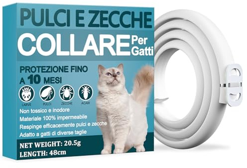 Collare Antiparassitario Per Gatti, 10 Mesi Collari Anti Pulci e Zecche Gatti Di Piccola Taglia, Medio e Grande, Collare Antipulci Gatto Sicuro ed Efficace Realizzato (48cm)