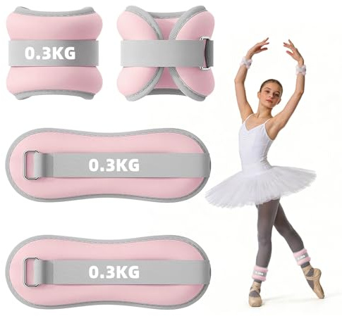 Aoreun Lot de 2 (0,3 kg par Pièce) Poids Cheville, Poids de Poignet, Manchettes Lestées, Adaptés aux Débutants et Enfants pour Exercices de Danse, Jogging et Fitness (Rose)
