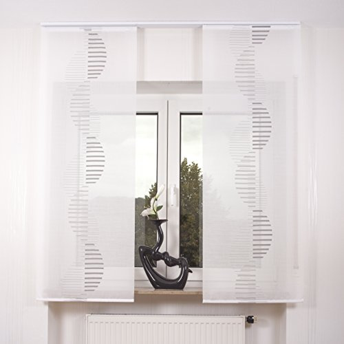 College Gardinen 2er Set Schiebegardine Flächenvorhang inkl. Zubehör (in versch. Längen) Ira II, Farbe:weiß-grau, Vorhanglänge:140 cm, Farbe Paneelwagen:Weiß