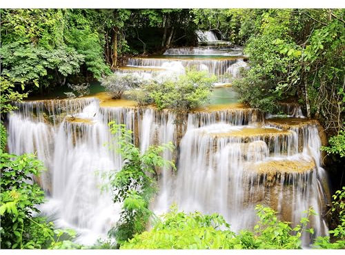 decomonkey Fototapete Wasserfall 300x210 cm XL Tapete Fototapeten Vlies Tapeten Vliestapete Wandtapete moderne Wandbild Wand Schlafzimmer Wohnzimmer Natur Wald