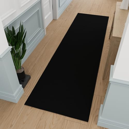 Ottomanson Hallway Runner Rug 2'7 x 9'10 Non Slip Solid Area Rugs Easy to Clean Laundry Rug Runner Durable & Pet Friendly Floor Carpet Runners for Hallways Entryway Living Room Kitchen, Black