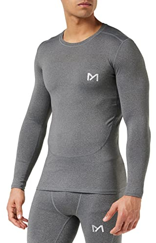 MEETYOO Men's MenÂ’s Compression Base Layer Top Long Sleeve T-shirt Sports Gear Fitness Tights for Running Gy Shirt, Grey-2, L UK