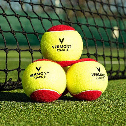 Vermont Tennisbollar | Träning tennisbollar – ITF godkända minitennisbollar alla planytor [bulkköp] (Mini röd (etapp 3), paket med 12)