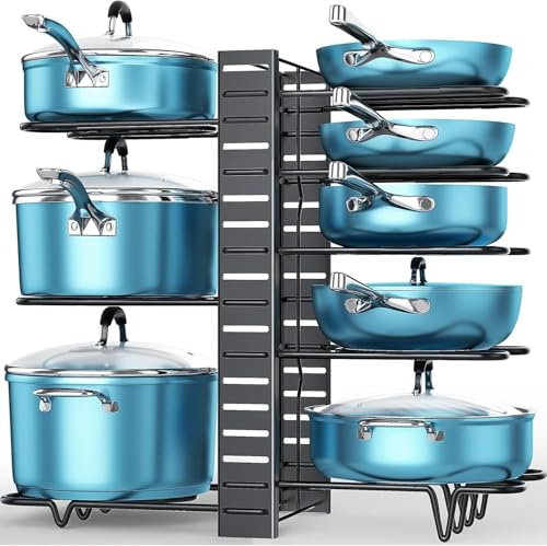 ORDORA Pots and Pans Organizer for Cabinet 16.61 Height, 8 Tier Pot Organizers Rack with 3 DIY Methods, Adjustable Pan Organizer under Cabinet Kitchen Organization and Storage