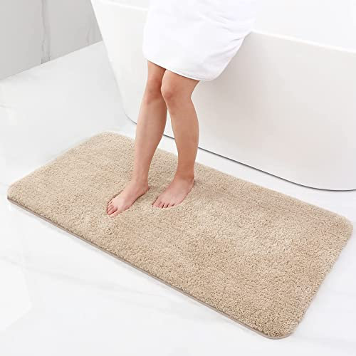Homaxy Badezimmerteppich rutschfest Waschbar Badematte Weich Flauschig Badteppich Shaggy Hochflor Mikrofaser Badvorleger – 60 x 120 cm, Beige