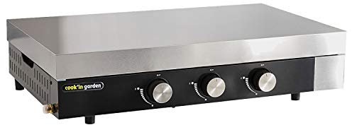 Cook'in garden, Plancha Gaz, 3 Brûleurs, Plaque en Fonte Émaillée, Capot de Protection, Récupérateur de Graisse Amovible, pour 12 Personnes, FINESTA