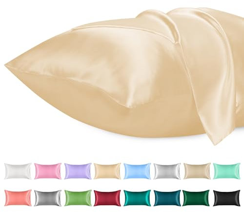 Lirex 2er Set Satin Kissenbezug 40x60cm, kissenbezüge, Weich wie Seiden Kissenbezug, kopfkissenbezug 40x60 cm Kissenhülle für Haar und Haut kommt，Oeko-TEX Zertifiziert, Champagne