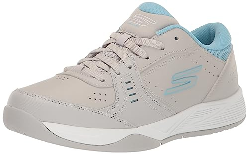 Skechers Women's Viper Court Smash-Athletic Indoor Outdoor Pickleball Shoes | Relaxed Fit Sneakers, Grey/Blue, 9