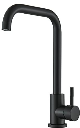 Robinet de cuisine en acier inoxydable - Noir - Pivotant à 360° - Haute pression - Raccords G38'' avec bec haut - Mitigeur Robinetterie