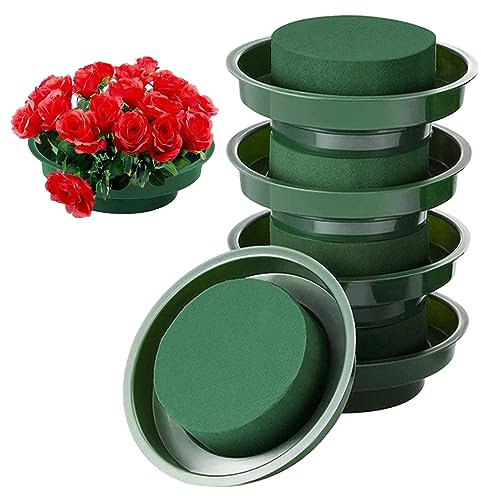 5PCS Dry Floral Foam Brick Round Flower Holder Florist Blocks Dried Floral Foam Base with Bowl Sponge Fresh Flower Arrangement for Florist Floral DIY Craft Home Wedding Decoration