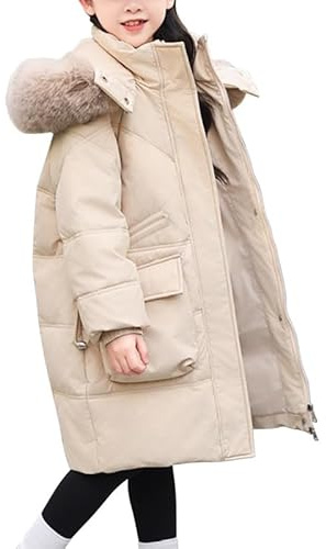 Runstarshow Cappotto invernale per ragazze, piumino lungo con cappuccio, soffice collo in pelliccia sintetica, giacca da sci invernale impermeabile per ragazze, giacca da sci da neve, cappotti da