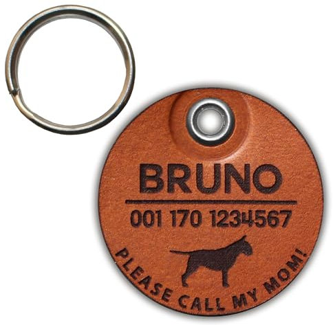 Dog Tag/HUNDEMARKE - aus echtem Leder - v2 (Hund) - rund - Ø 3,4 cm