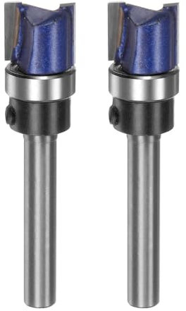 sourcing map 2pcs Pattern Flush Trim Router Bit 0.24 Shank 15/32 Cutting Length 1/2 Cutting Dia with Top Bearings Straight Precise Cutting Woodworking Milling Cutter Tool for Edge Trimming