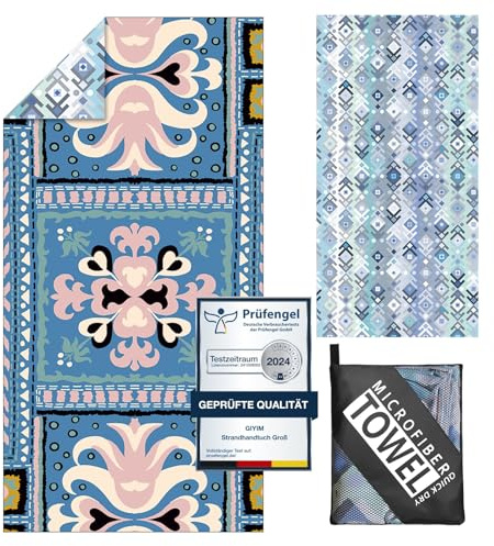 Beach Towels For Adults Extra Large - 2 Pack 200x90cm Lightweight microfibre beach towel with Mesh Bags, Double Sided Sand Free Absorbent Quick Dry Microfibre Towel for Pool, Gym, Camping & Travel