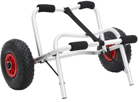 vidaXL Kayak Trolley - Aluminium Boat Carrier/Cart with Foam Padding, Foldable & Portable Design, Inflatable Wheels, 45kg Capacity - Black/Silver