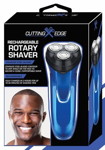 Cutting Edge Rotary Shaver, Rechargeable Electric Rotary Shaver with Stainless Steel Blades, Wireless Cordless Electric Razor, Close Shave, Full 2 Hour Charge Provides 1 Hour Run-Time, Electric Razor